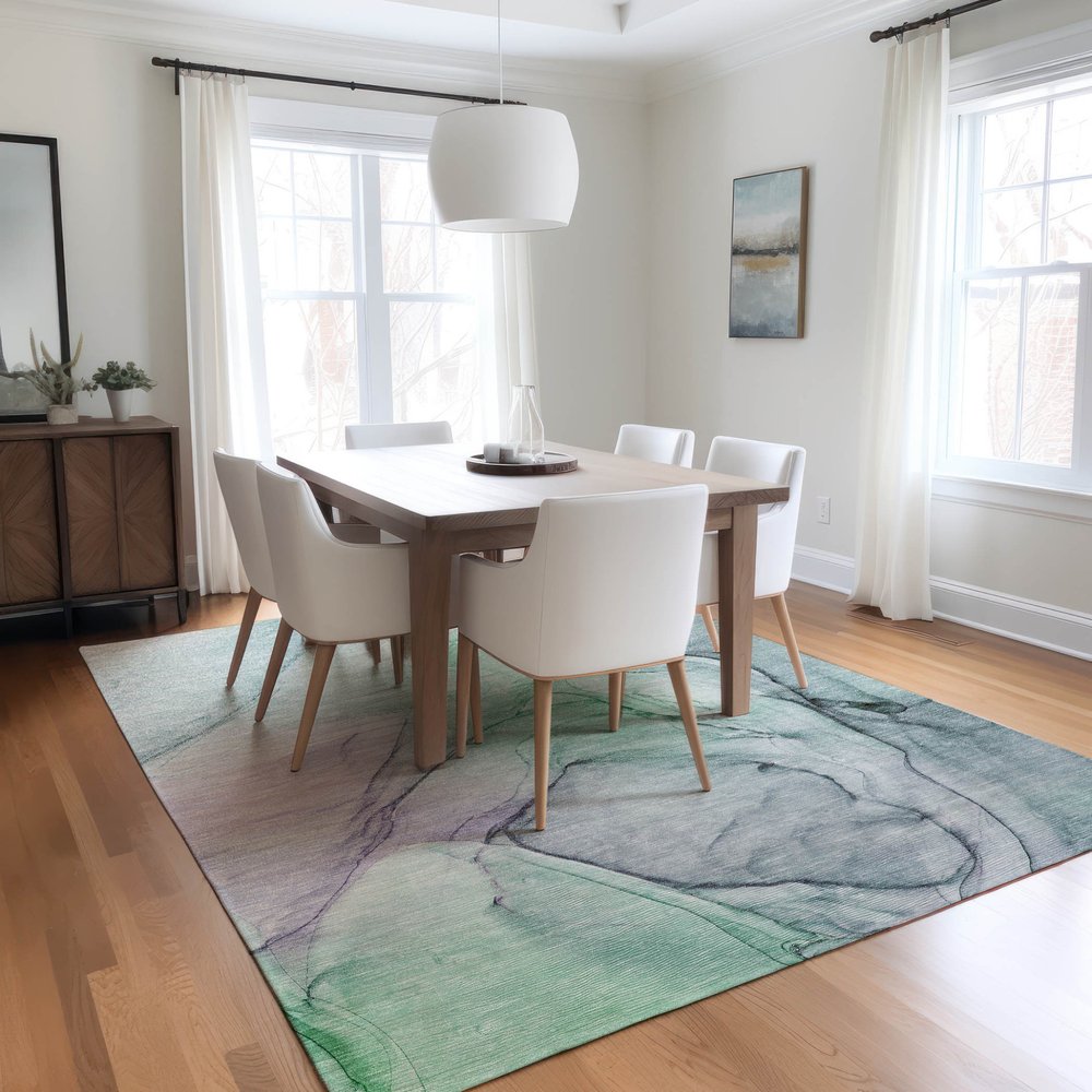 2' X 3' Blue and Gray Abstract Washable Non Skid Indoor Outdoor Area Rug