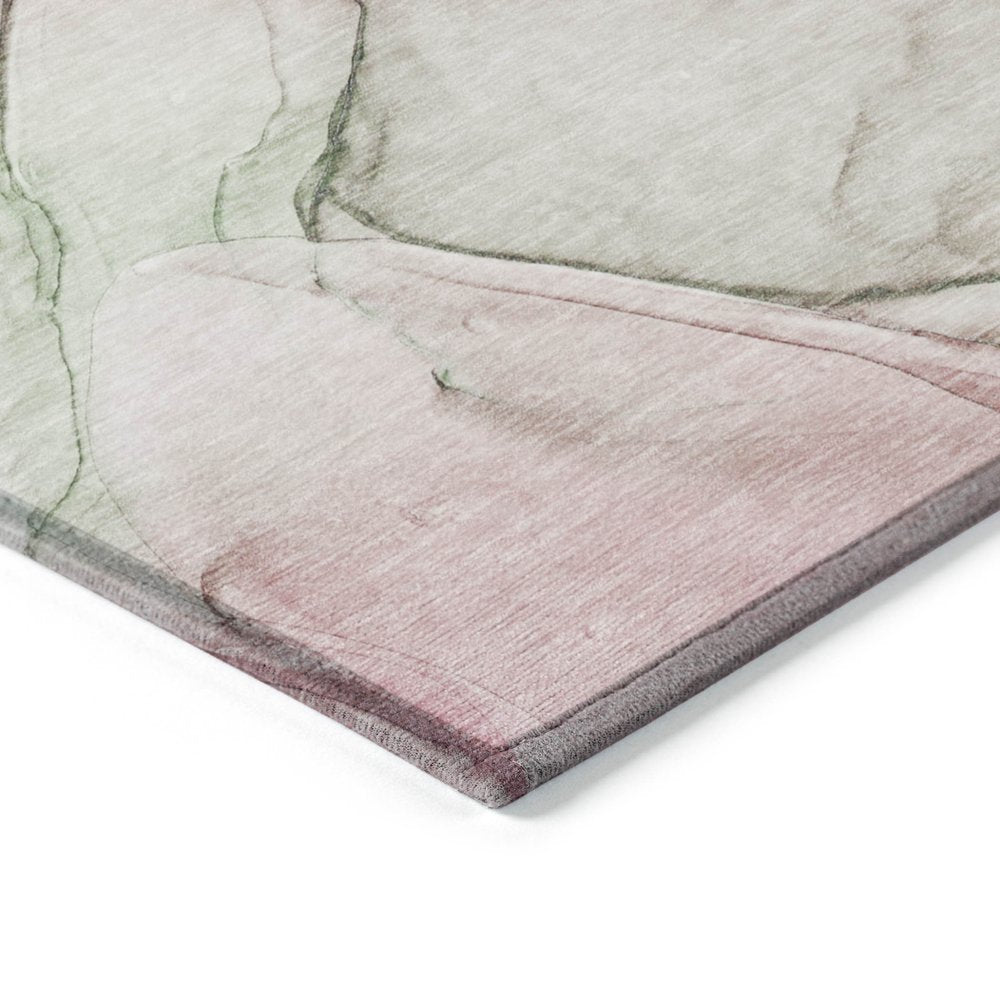 8' Runner Beige and Gray Abstract Washable Non Skid Indoor Outdoor Runner Rug
