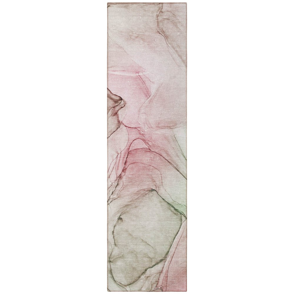 8' Runner Beige and Gray Abstract Washable Non Skid Indoor Outdoor Runner Rug
