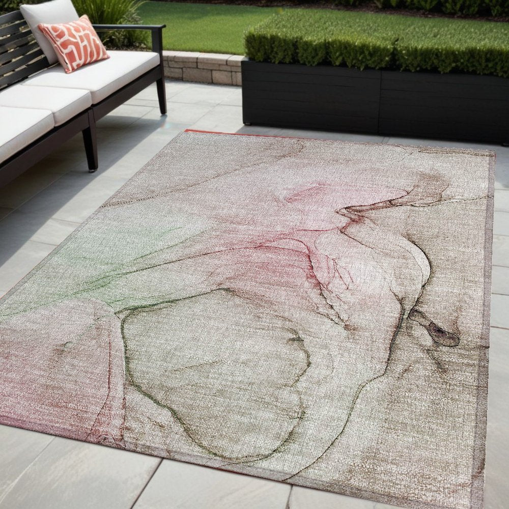 2' X 3' Gray and Pink Abstract Washable Non Skid Indoor Outdoor Area Rug
