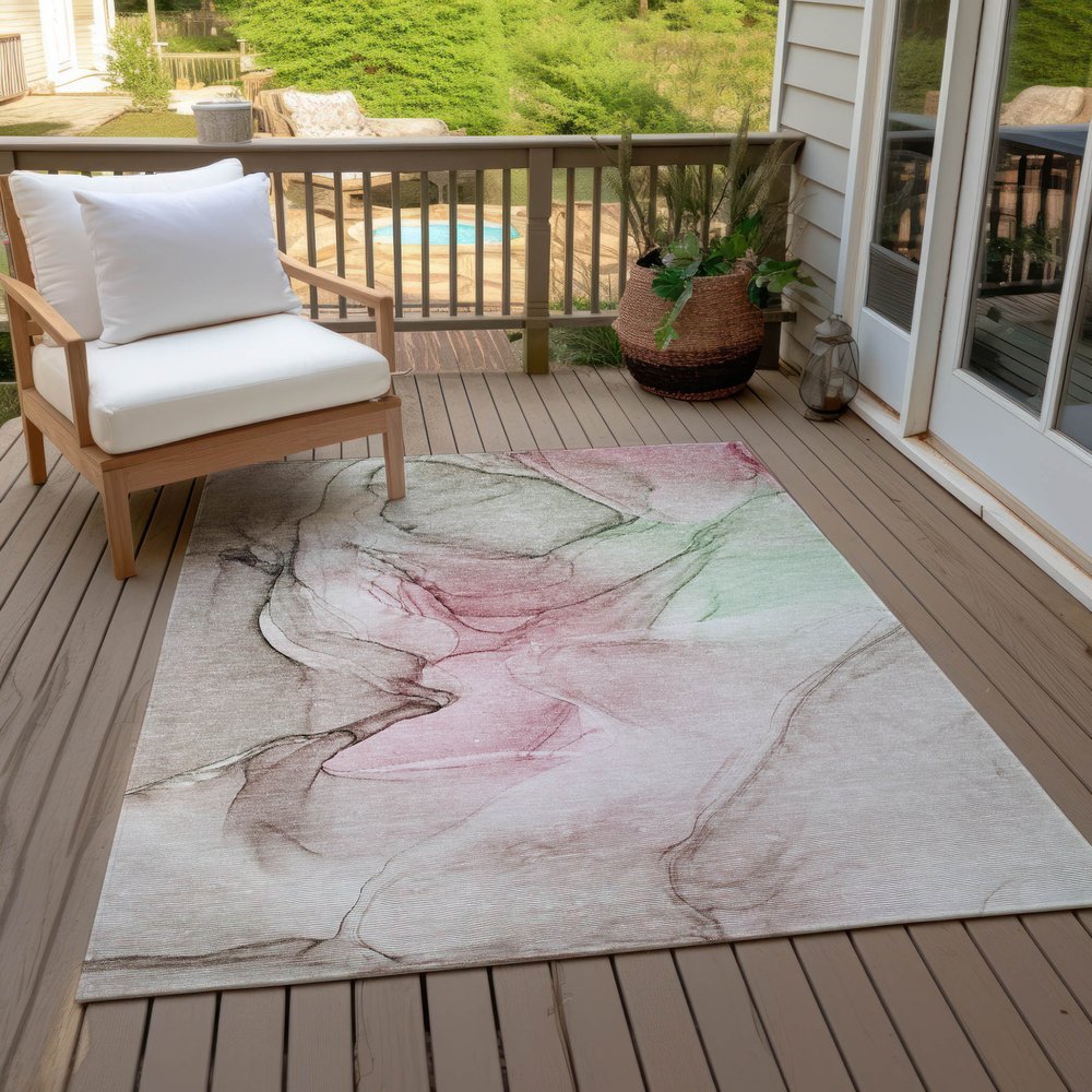 2' X 3' Gray and Pink Abstract Washable Non Skid Indoor Outdoor Area Rug