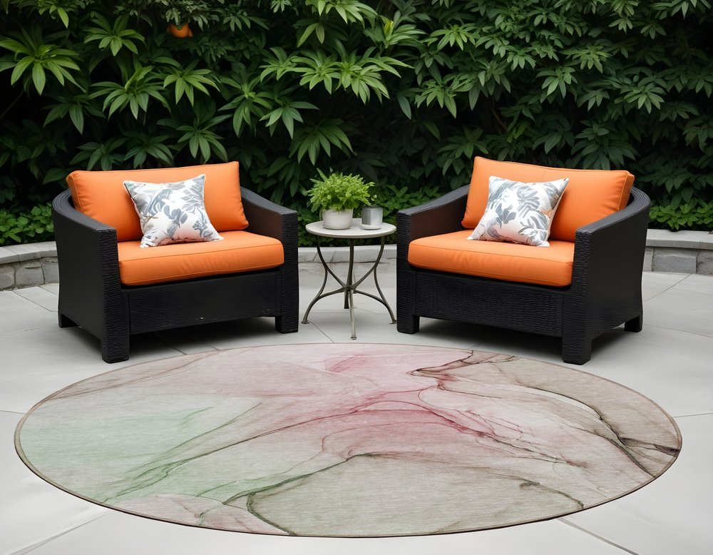 2' X 3' Gray and Pink Abstract Washable Non Skid Indoor Outdoor Area Rug