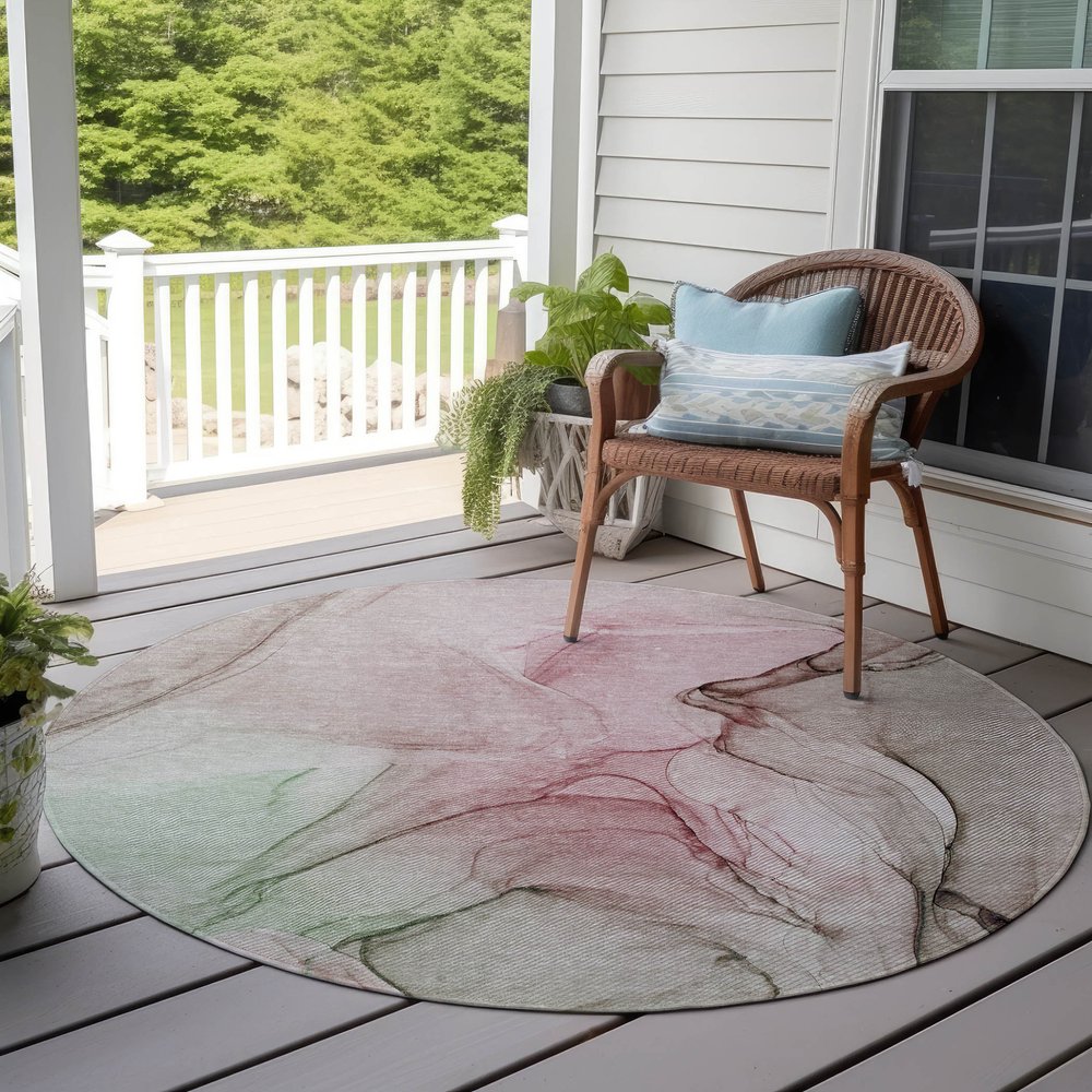 2' X 3' Gray and Pink Abstract Washable Non Skid Indoor Outdoor Area Rug