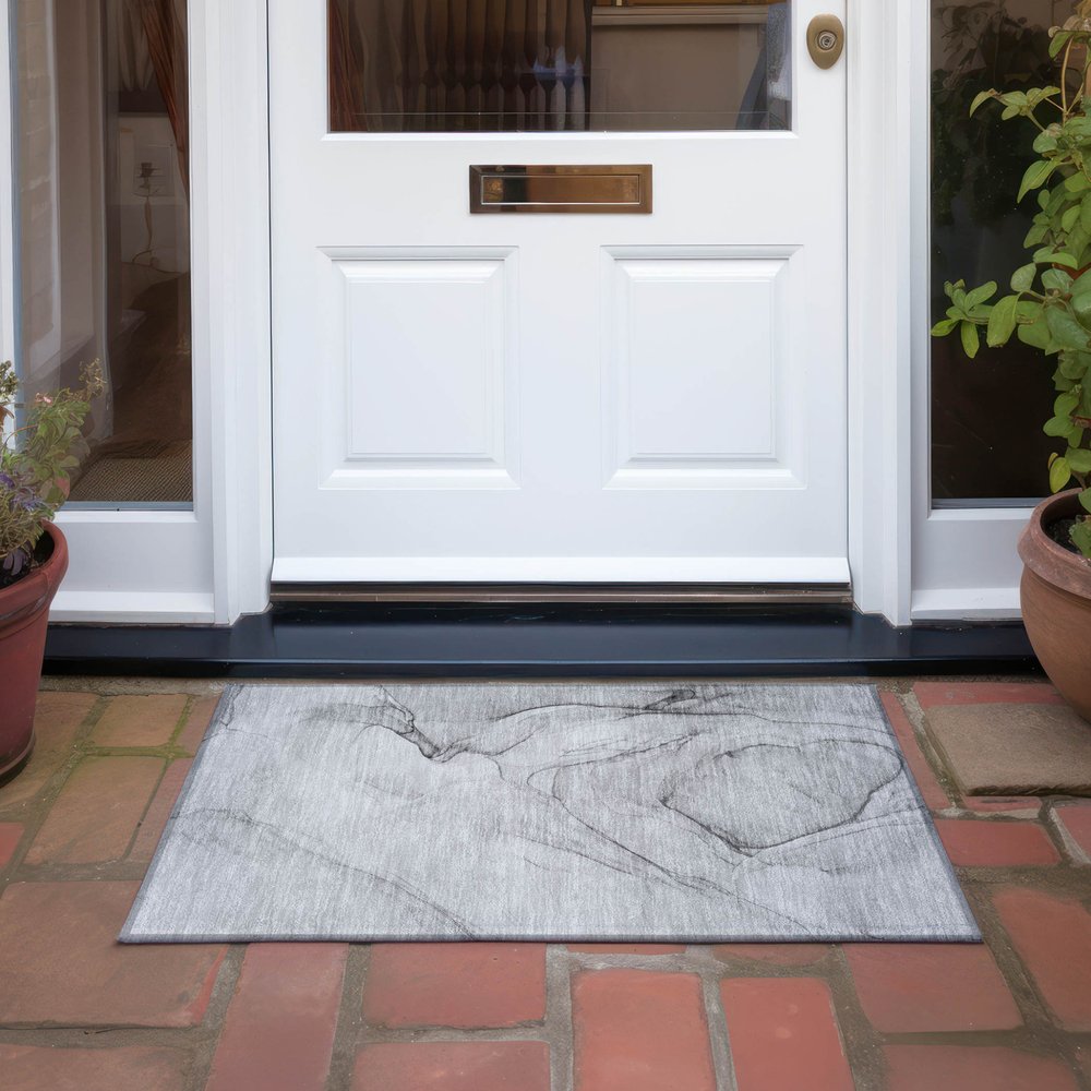 2' X 3' Gray Abstract Washable Non Skid Indoor Outdoor Area Rug