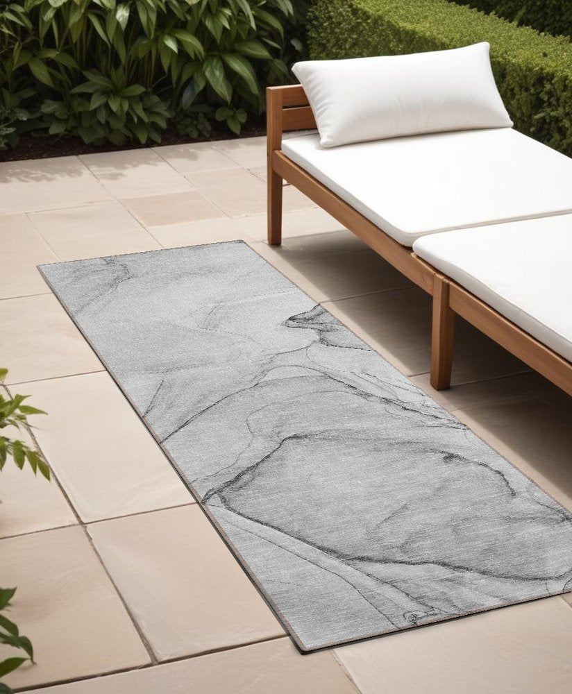 8' Runner Beige and Gray Abstract Washable Non Skid Indoor Outdoor Runner Rug