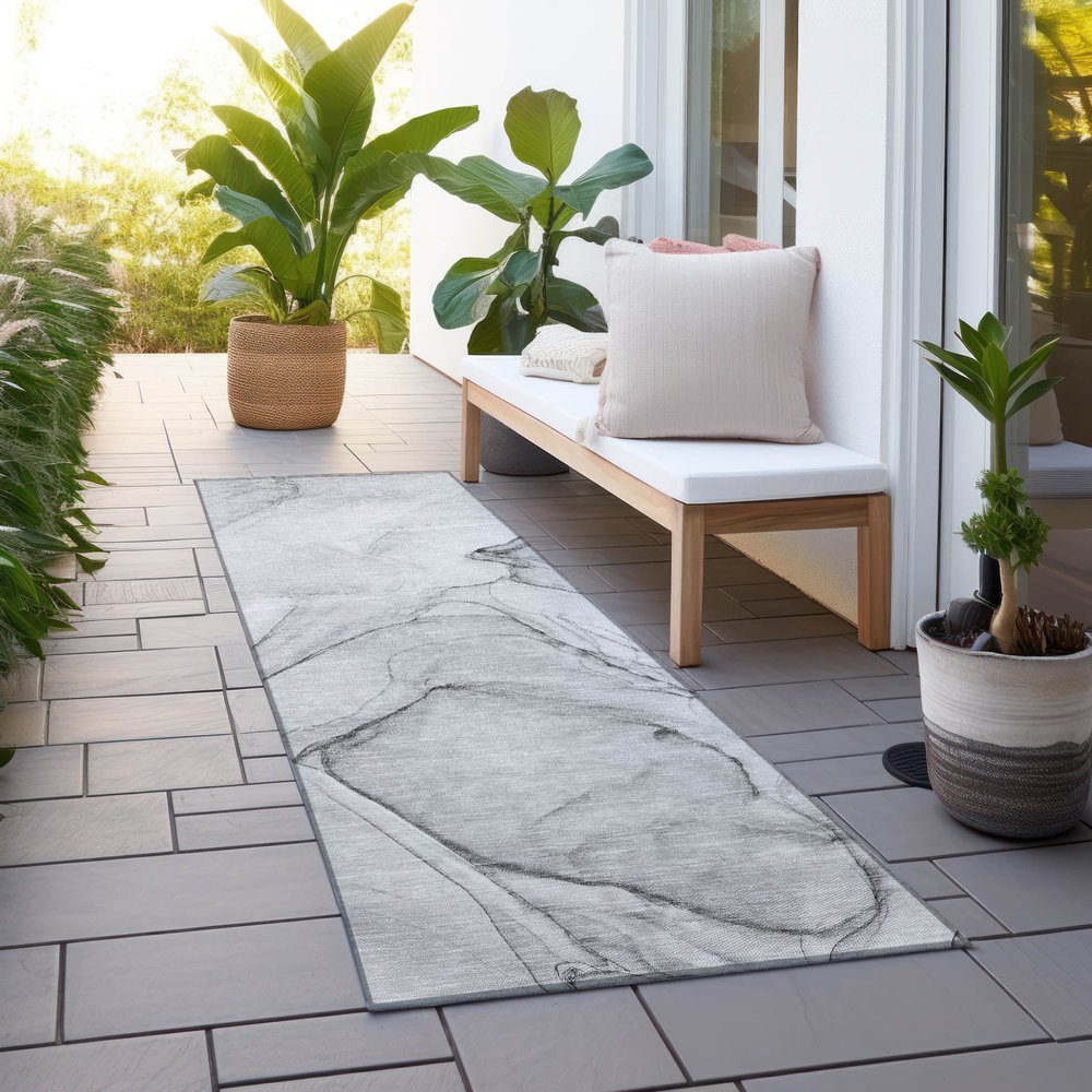 8' Runner Beige and Gray Abstract Washable Non Skid Indoor Outdoor Runner Rug