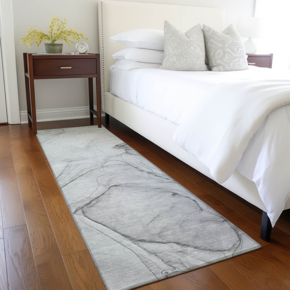 8' Runner Beige and Gray Abstract Washable Non Skid Indoor Outdoor Runner Rug