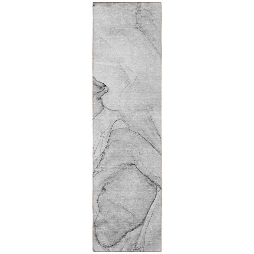 8' Runner Beige and Gray Abstract Washable Non Skid Indoor Outdoor Runner Rug