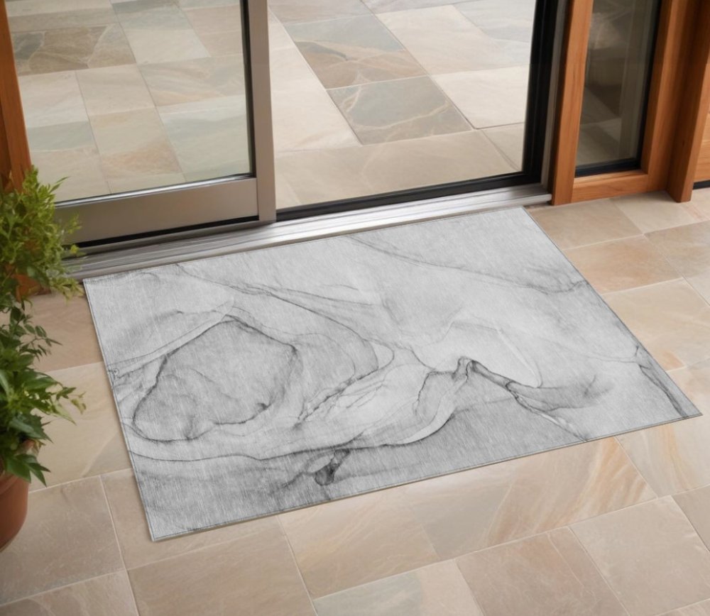2' X 3' Gray Abstract Washable Non Skid Indoor Outdoor Area Rug