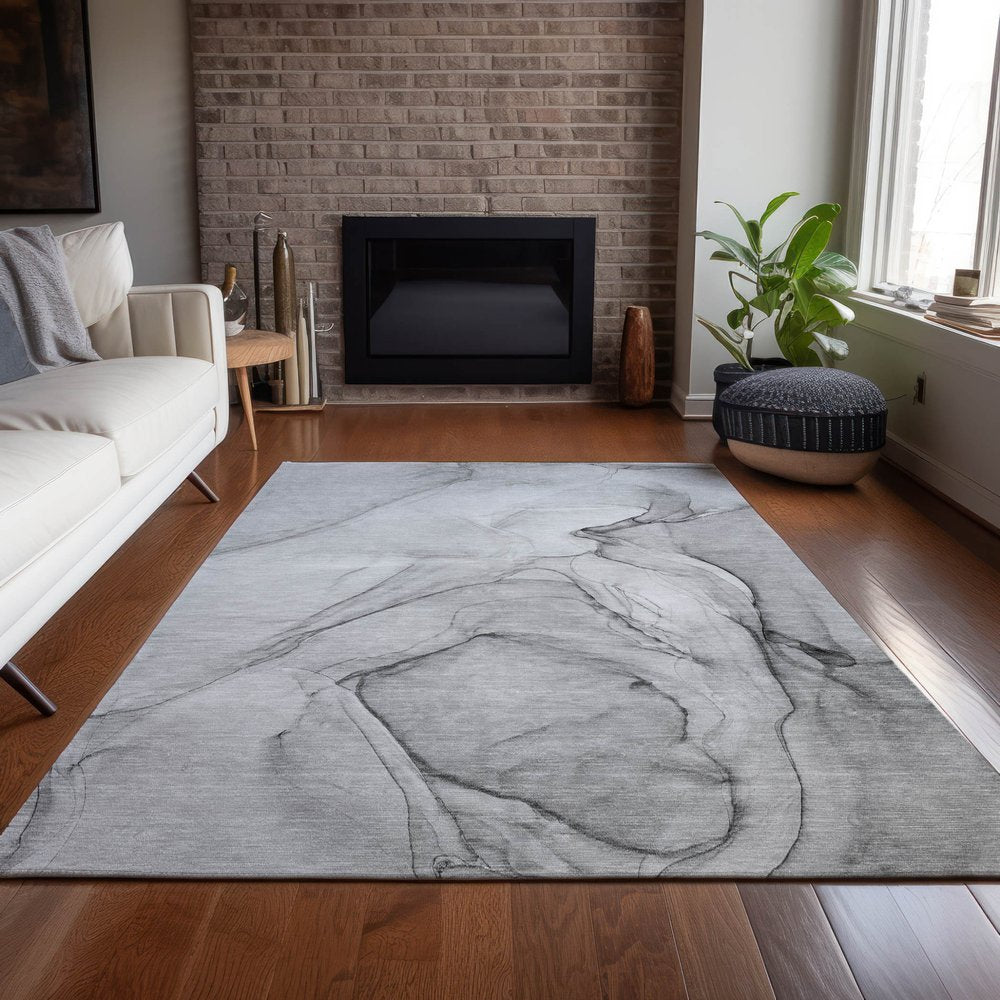 2' X 3' Gray Abstract Washable Non Skid Indoor Outdoor Area Rug