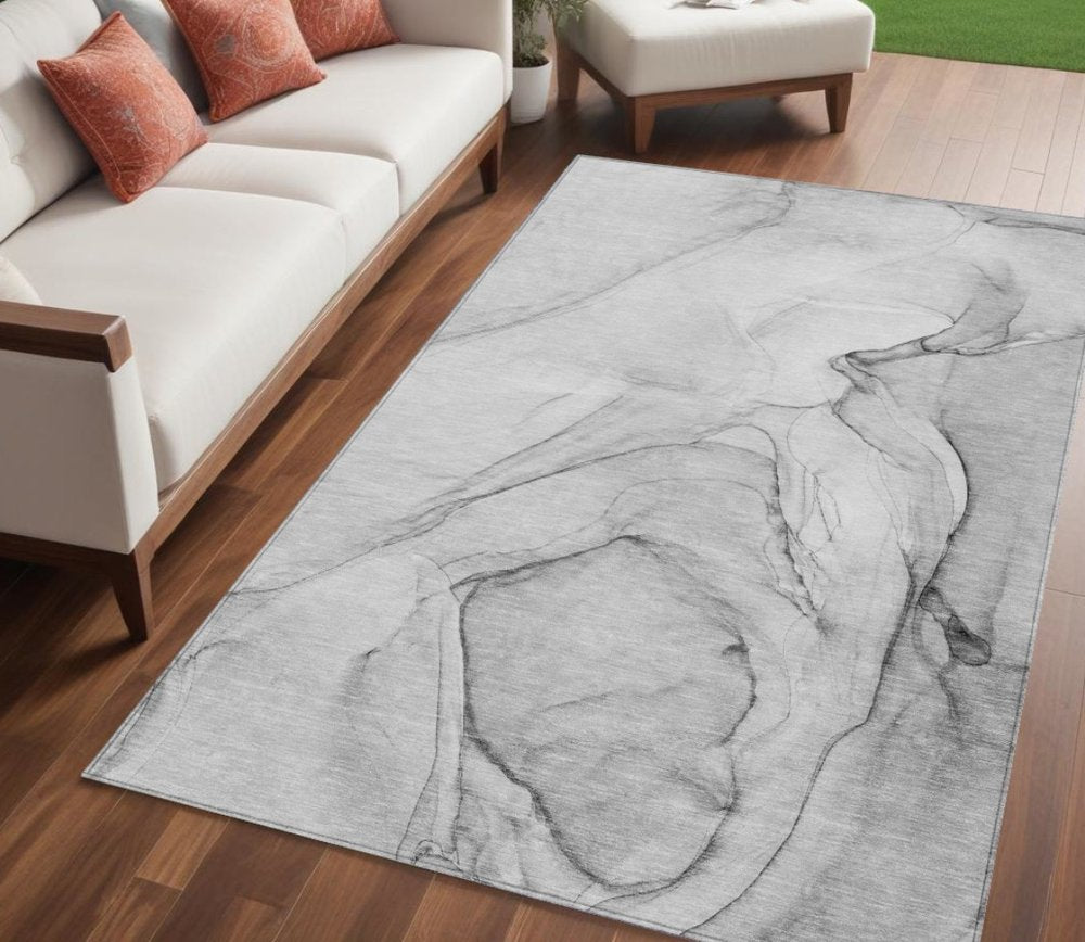 2' X 3' Gray Abstract Washable Non Skid Indoor Outdoor Area Rug