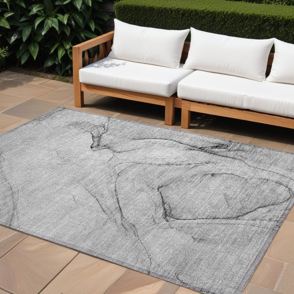 2' X 3' Gray Abstract Washable Non Skid Indoor Outdoor Area Rug