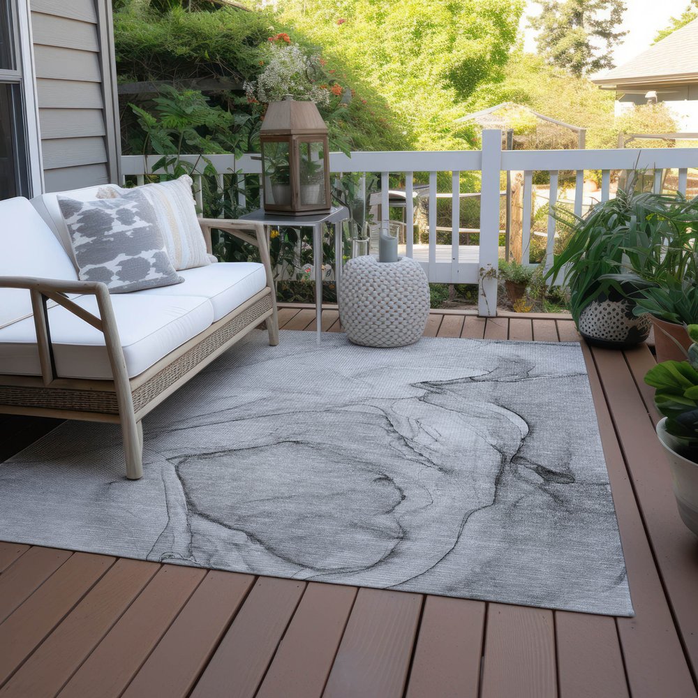 2' X 3' Gray Abstract Washable Non Skid Indoor Outdoor Area Rug