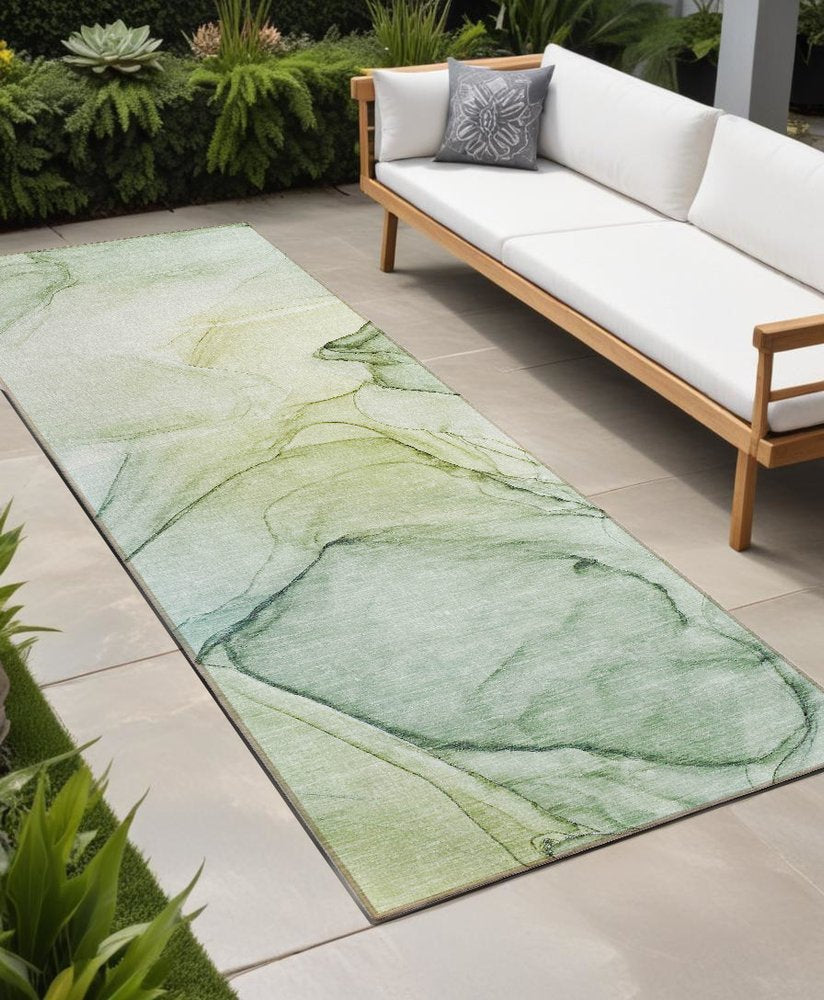 8' Runner Beige and Gray Abstract Washable Non Skid Indoor Outdoor Runner Rug