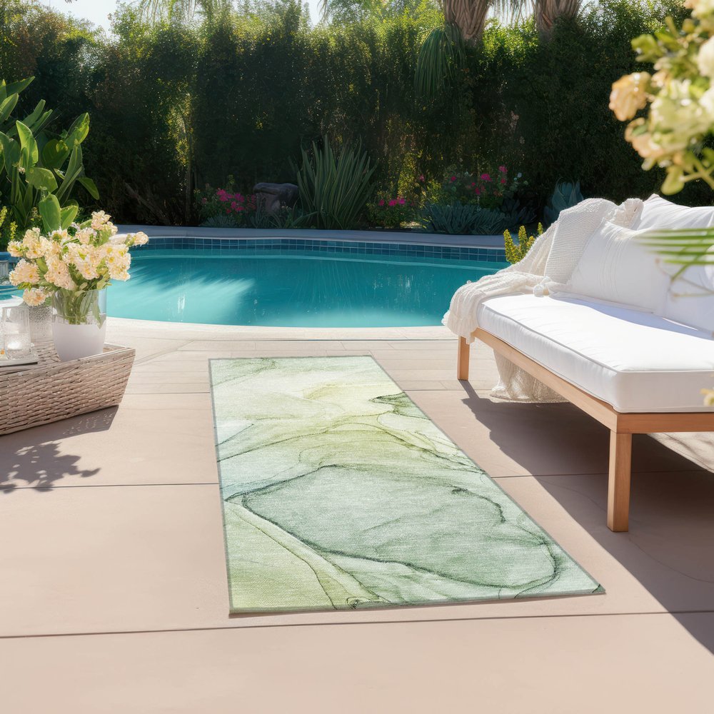 8' Runner Beige and Gray Abstract Washable Non Skid Indoor Outdoor Runner Rug