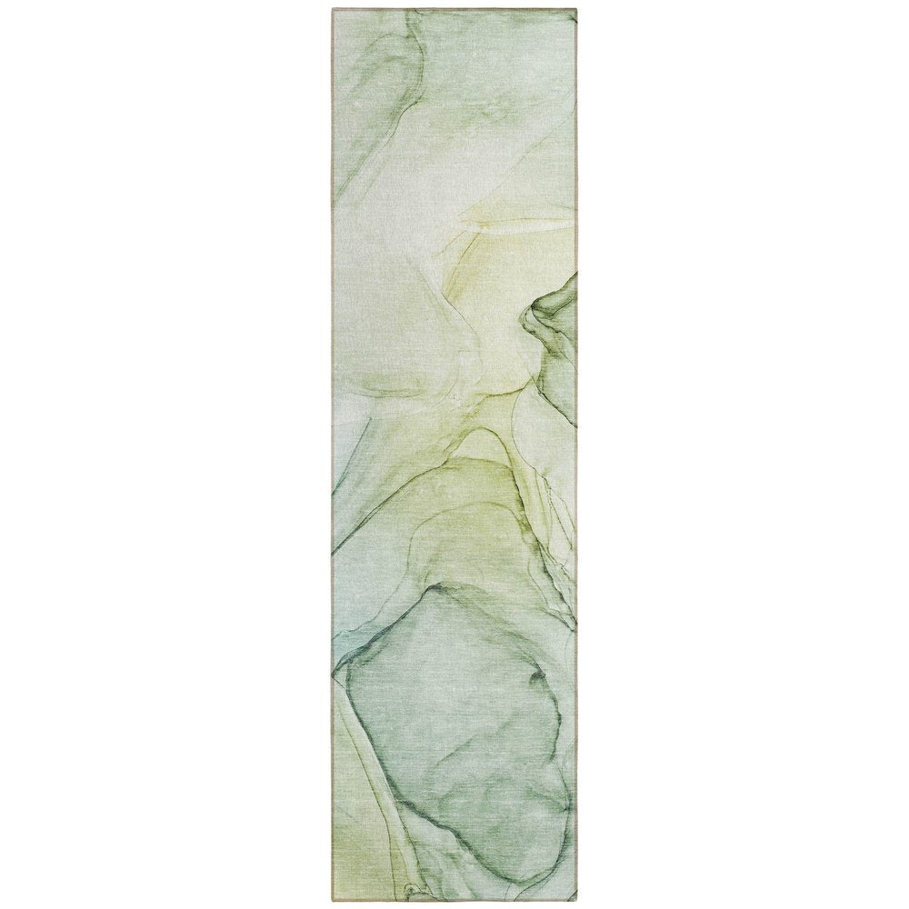 8' Runner Beige and Gray Abstract Washable Non Skid Indoor Outdoor Runner Rug