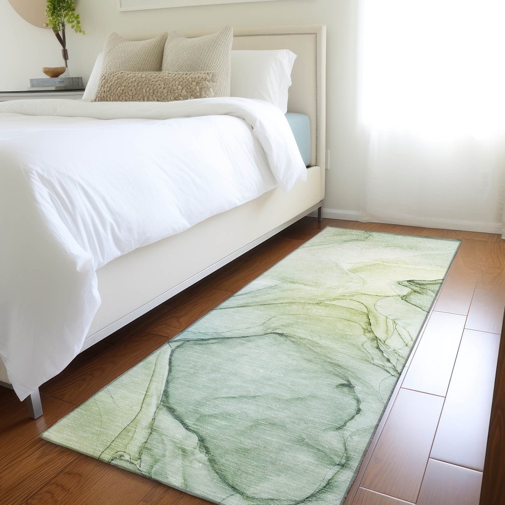 8' Runner Beige and Gray Abstract Washable Non Skid Indoor Outdoor Runner Rug