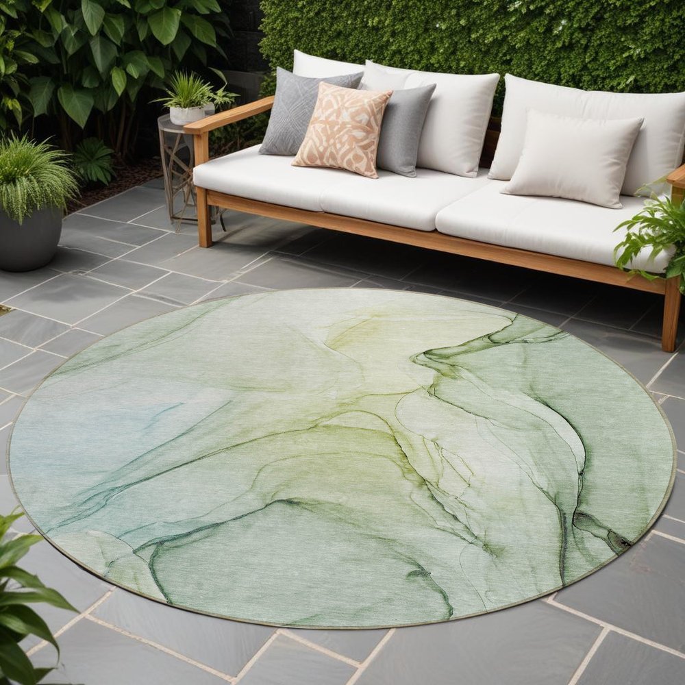 2' X 3' Green Abstract Washable Non Skid Indoor Outdoor Area Rug