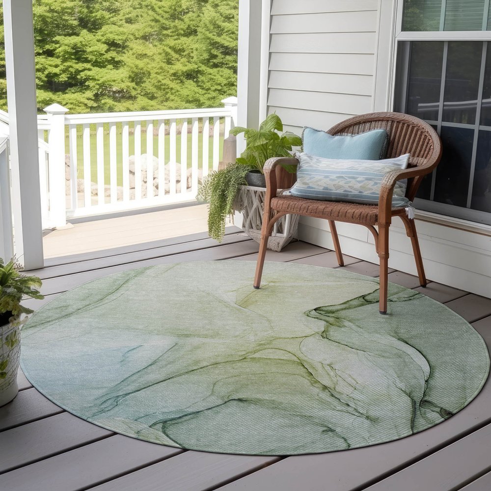 2' X 3' Green Abstract Washable Non Skid Indoor Outdoor Area Rug