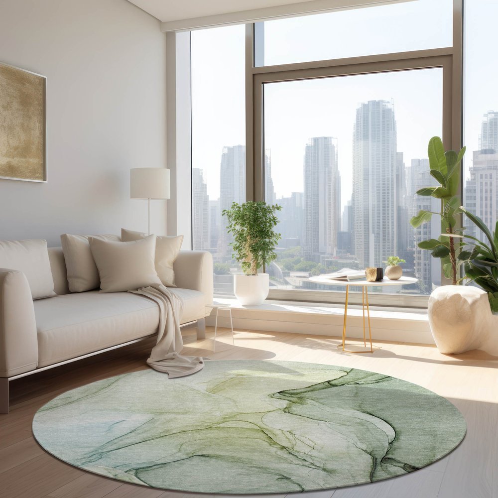 2' X 3' Green Abstract Washable Non Skid Indoor Outdoor Area Rug