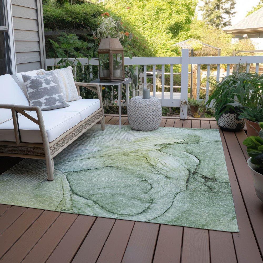 2' X 3' Green Abstract Washable Non Skid Indoor Outdoor Area Rug