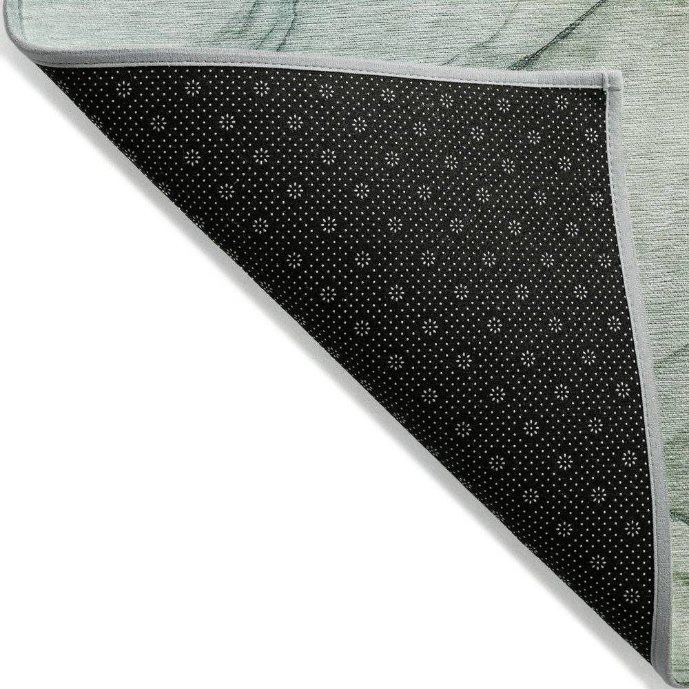 2' X 3' Green Abstract Washable Non Skid Indoor Outdoor Area Rug