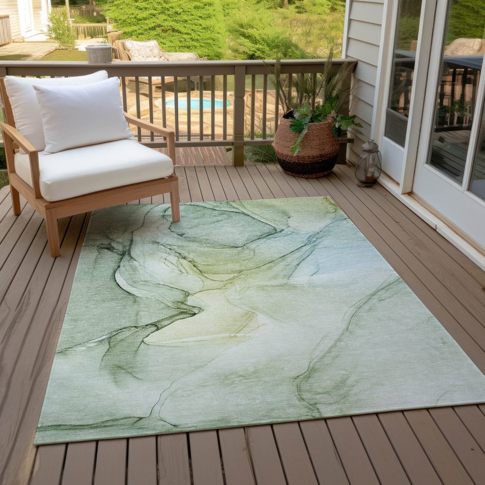 2' X 3' Green Abstract Washable Non Skid Indoor Outdoor Area Rug