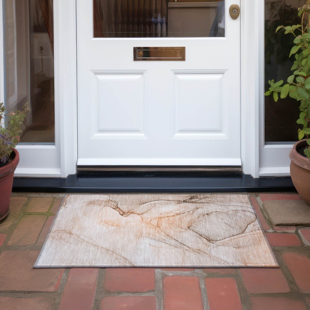 2' X 3' Gray and Orange Abstract Washable Non Skid Indoor Outdoor Area Rug