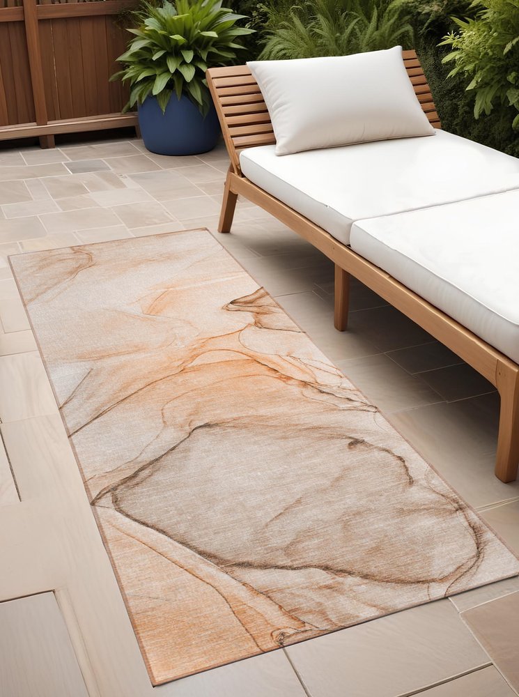 8' Runner Beige and Gray Abstract Washable Non Skid Indoor Outdoor Runner Rug