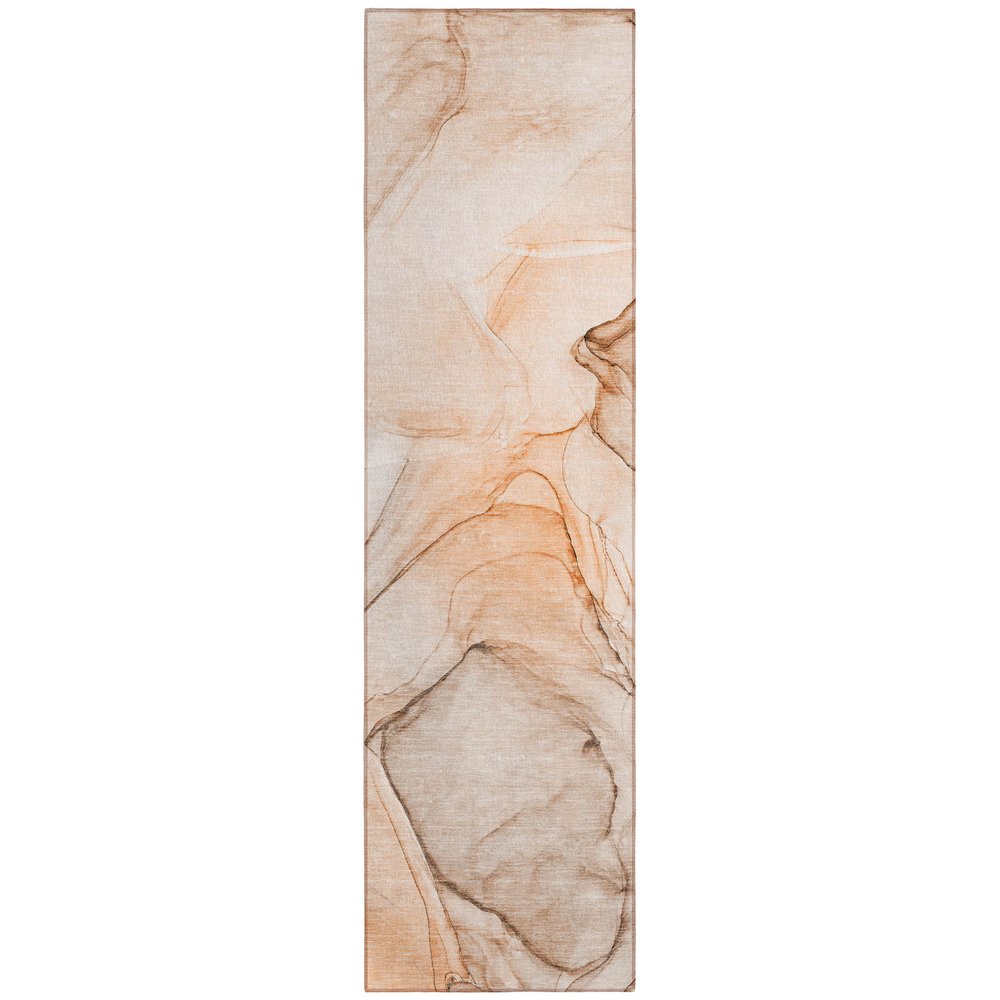 8' Runner Beige and Gray Abstract Washable Non Skid Indoor Outdoor Runner Rug