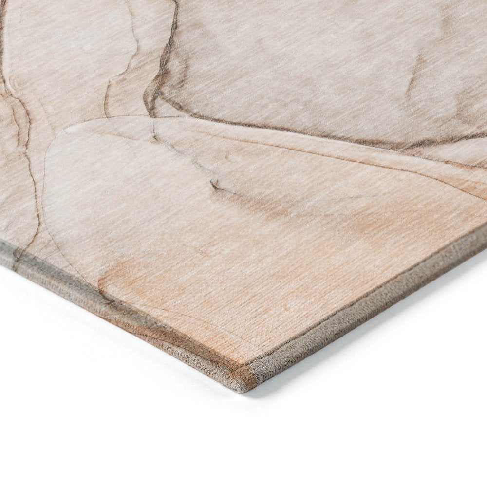 8' Runner Beige and Gray Abstract Washable Non Skid Indoor Outdoor Runner Rug