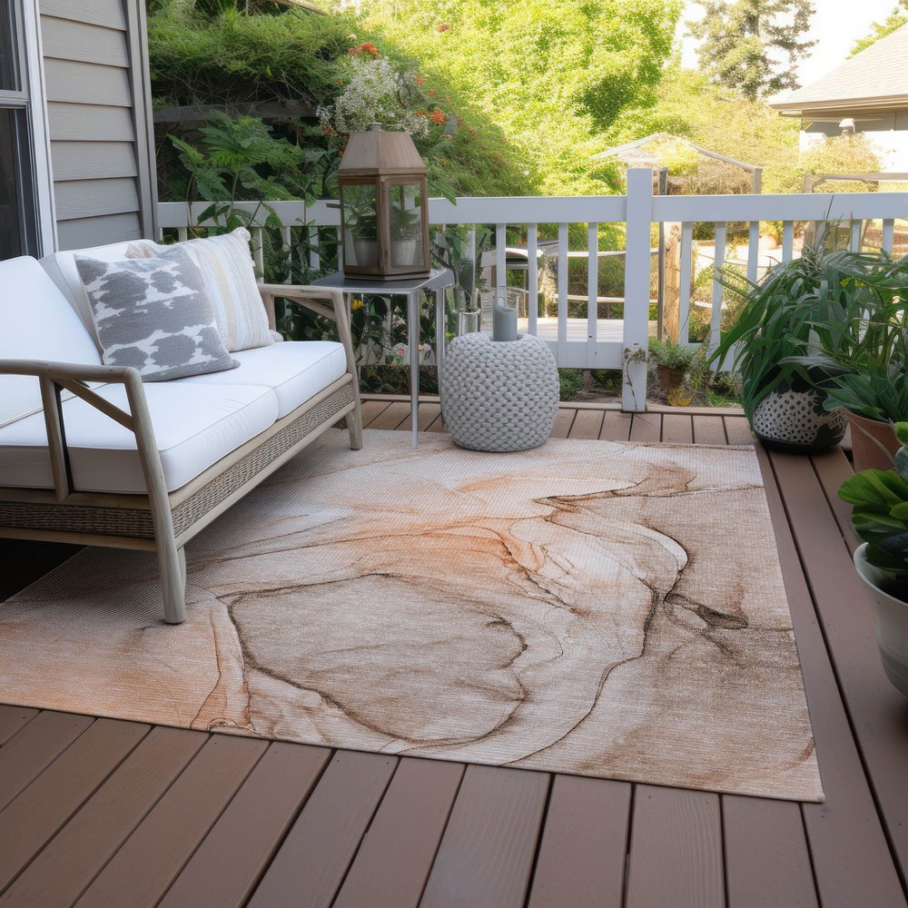 2' X 3' Gray and Orange Abstract Washable Non Skid Indoor Outdoor Area Rug