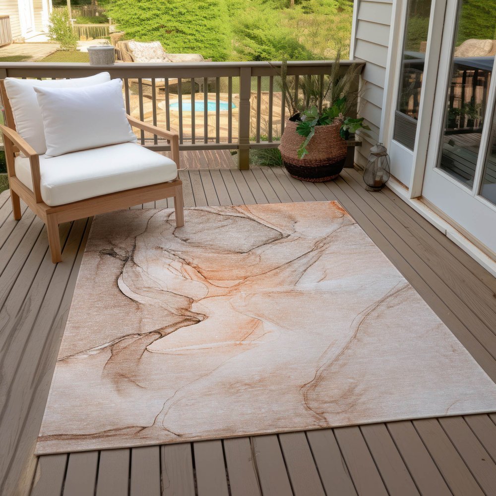 2' X 3' Gray and Orange Abstract Washable Non Skid Indoor Outdoor Area Rug