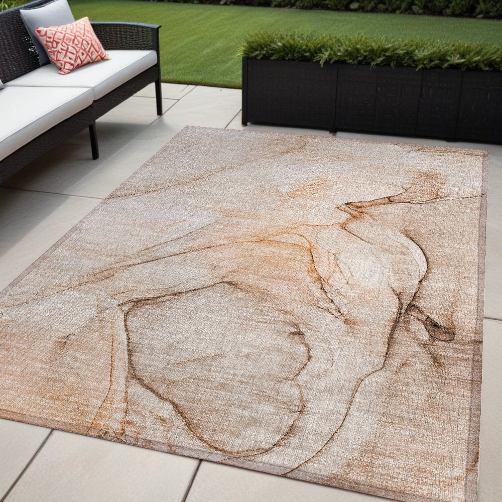 2' X 3' Gray and Orange Abstract Washable Non Skid Indoor Outdoor Area Rug
