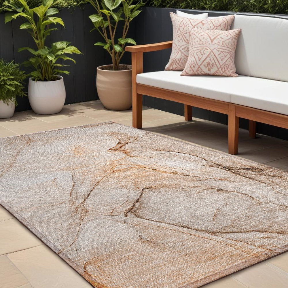 2' X 3' Gray and Orange Abstract Washable Non Skid Indoor Outdoor Area Rug