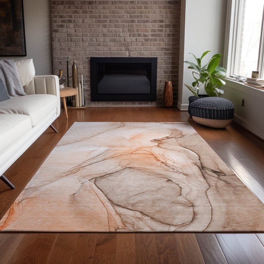 2' X 3' Gray and Orange Abstract Washable Non Skid Indoor Outdoor Area Rug