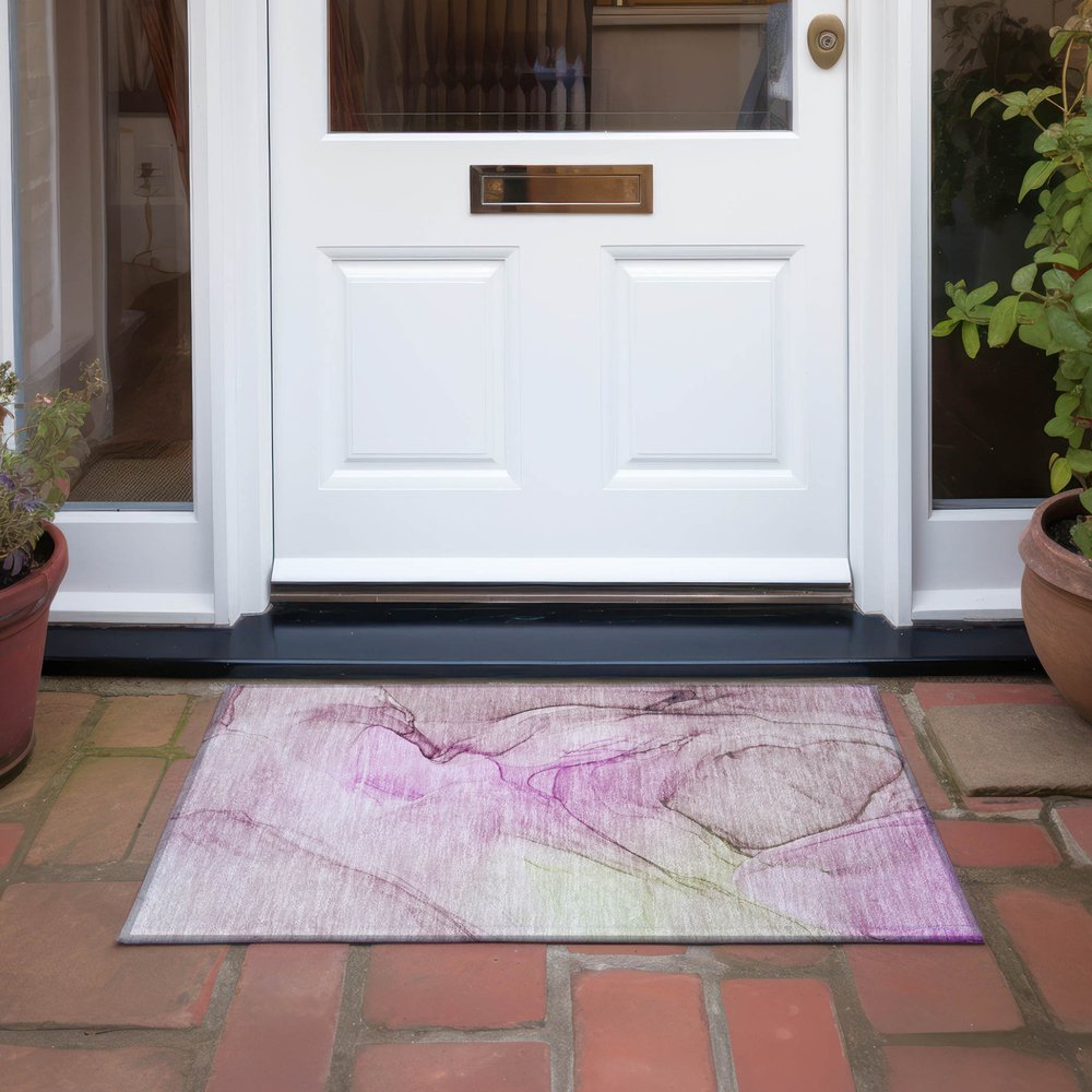 2' X 3' Pink Abstract Washable Non Skid Indoor Outdoor Area Rug