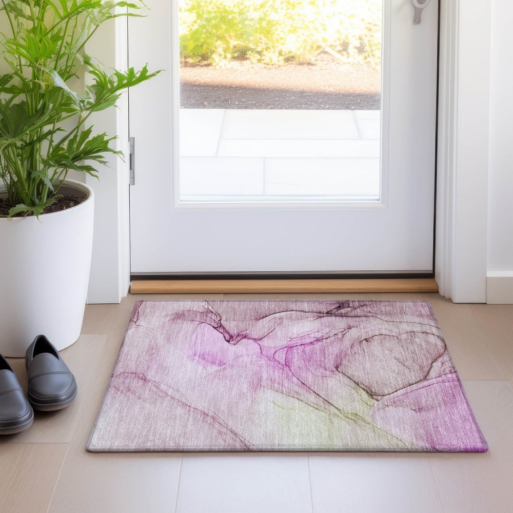 2' X 3' Pink Abstract Washable Non Skid Indoor Outdoor Area Rug