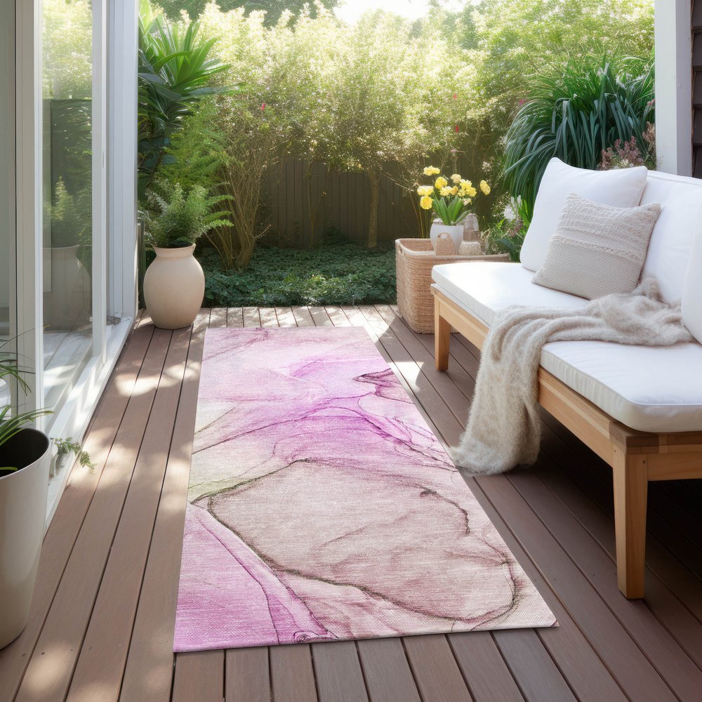 8' Runner Beige and Gray Abstract Washable Non Skid Indoor Outdoor Runner Rug
