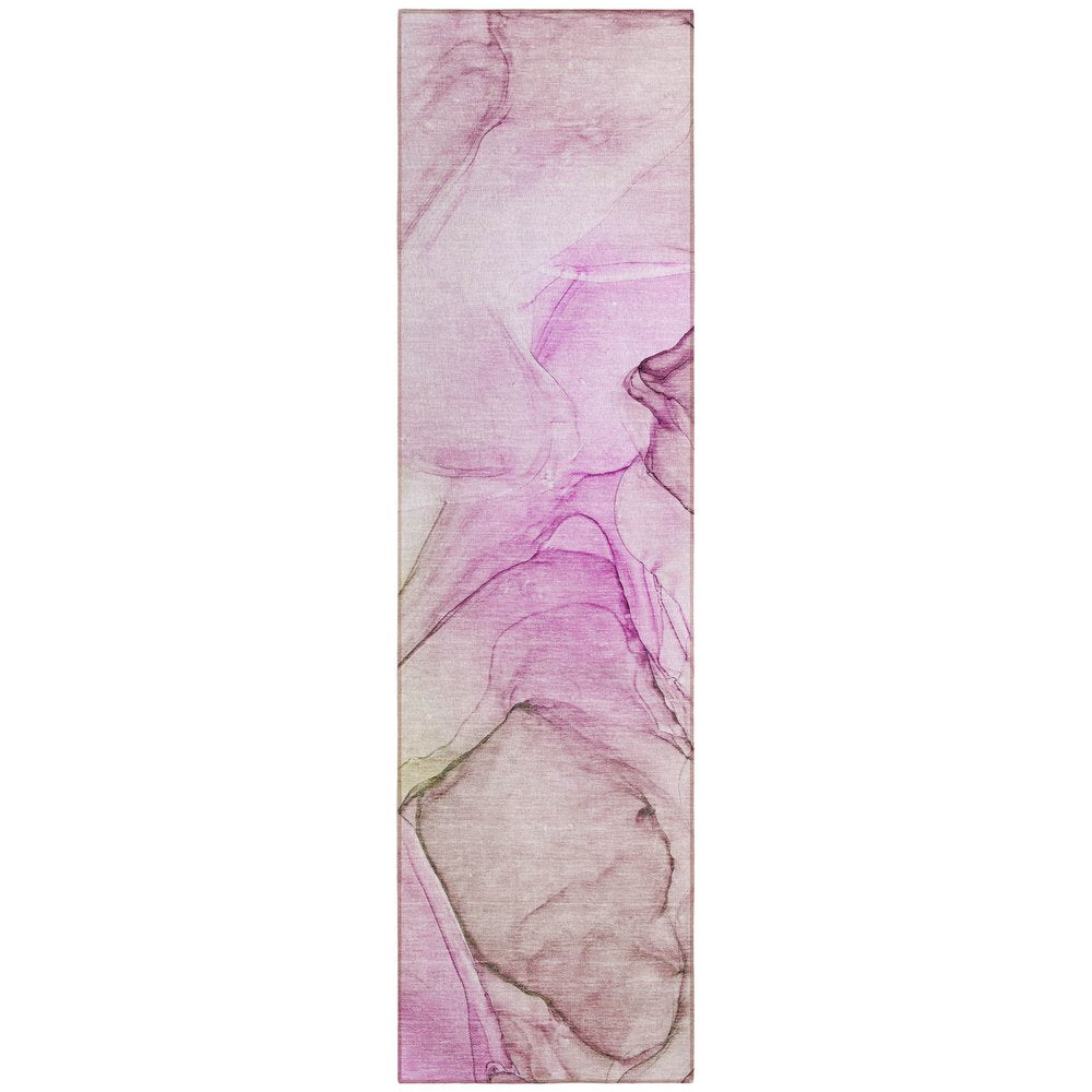8' Runner Beige and Gray Abstract Washable Non Skid Indoor Outdoor Runner Rug