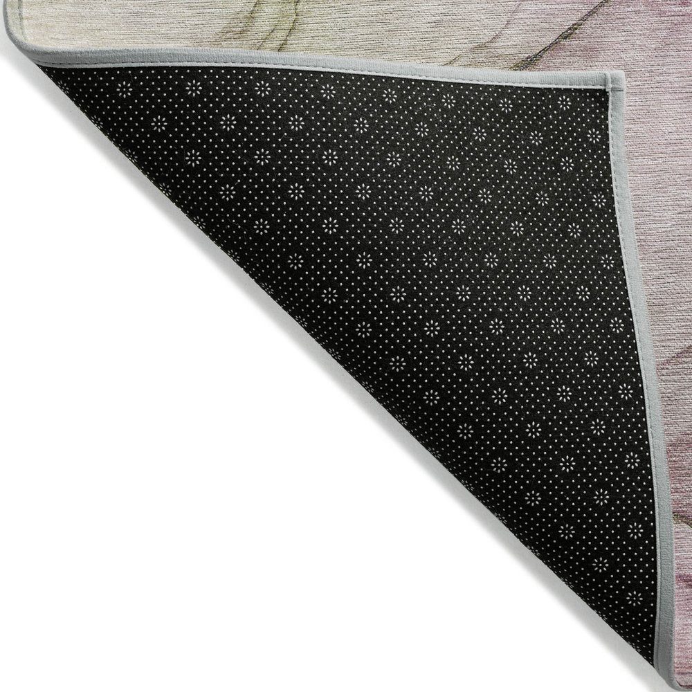 8' Runner Beige and Gray Abstract Washable Non Skid Indoor Outdoor Runner Rug