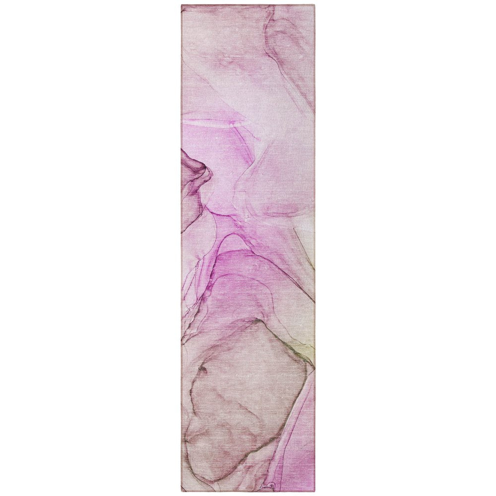 8' Runner Beige and Gray Abstract Washable Non Skid Indoor Outdoor Runner Rug