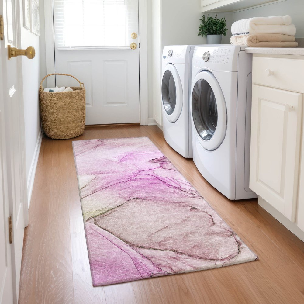 8' Runner Beige and Gray Abstract Washable Non Skid Indoor Outdoor Runner Rug
