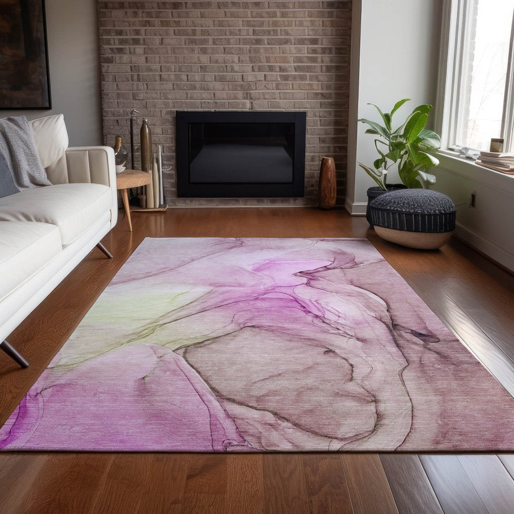 2' X 3' Pink Abstract Washable Non Skid Indoor Outdoor Area Rug