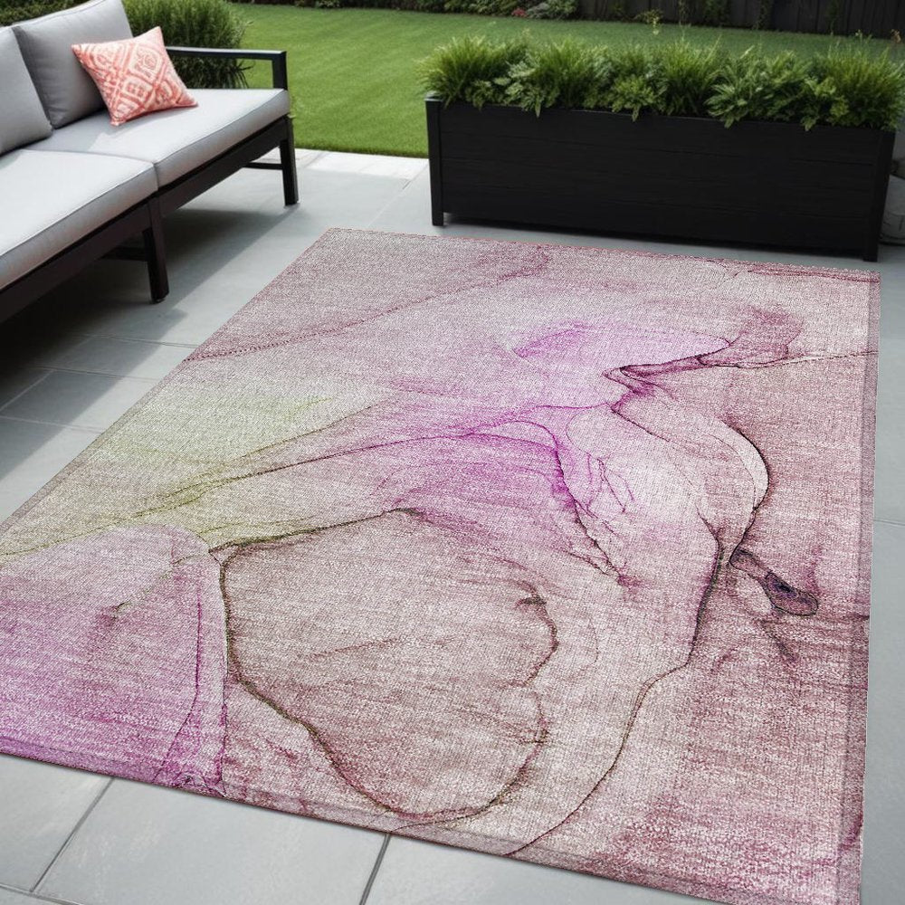 2' X 3' Pink Abstract Washable Non Skid Indoor Outdoor Area Rug