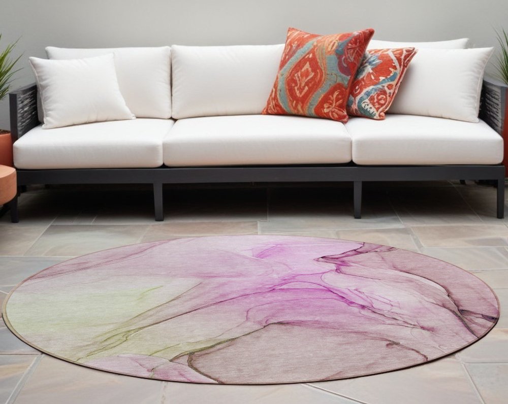 2' X 3' Pink Abstract Washable Non Skid Indoor Outdoor Area Rug