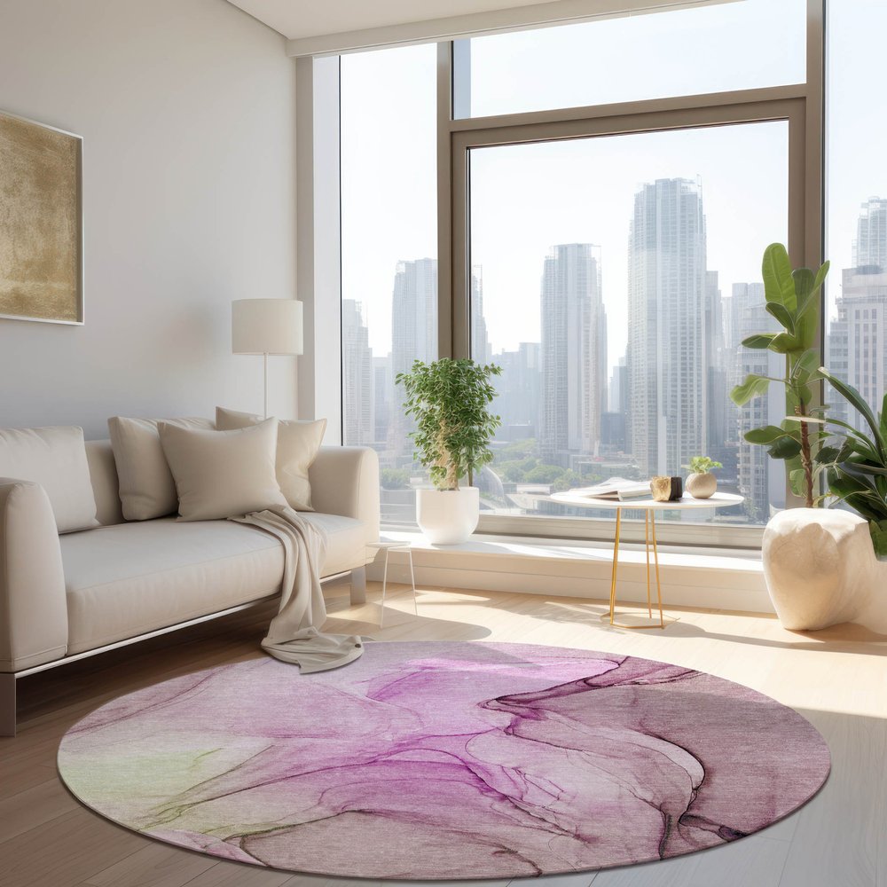 2' X 3' Pink Abstract Washable Non Skid Indoor Outdoor Area Rug