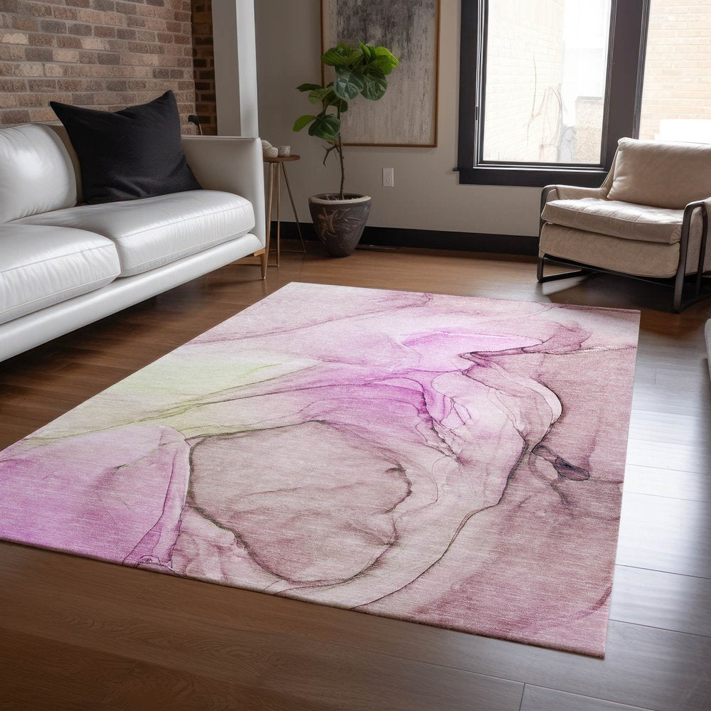 2' X 3' Pink Abstract Washable Non Skid Indoor Outdoor Area Rug