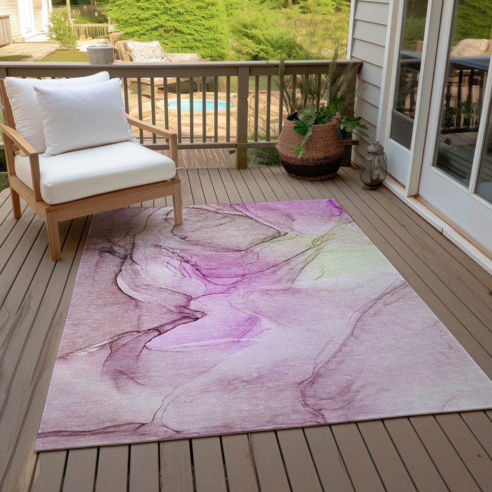 2' X 3' Pink Abstract Washable Non Skid Indoor Outdoor Area Rug