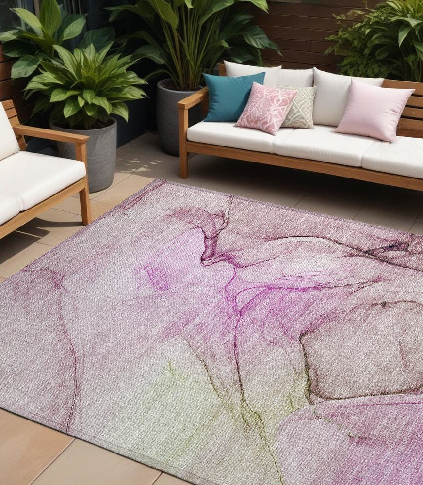2' X 3' Pink Abstract Washable Non Skid Indoor Outdoor Area Rug